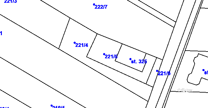 Parcela st. 221/5 v KÚ Žeranovice, Katastrální mapa