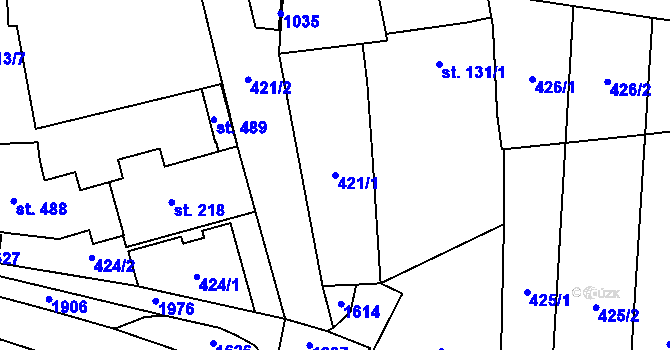 Parcela st. 421/1 v KÚ Žeranovice, Katastrální mapa