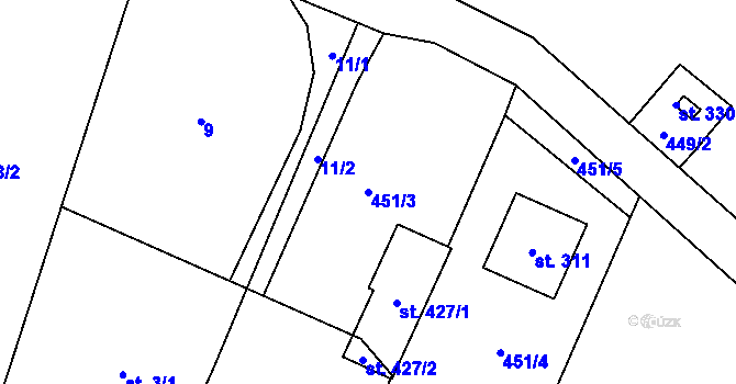 Parcela st. 451/3 v KÚ Žeranovice, Katastrální mapa