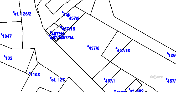 Parcela st. 457/8 v KÚ Žeranovice, Katastrální mapa