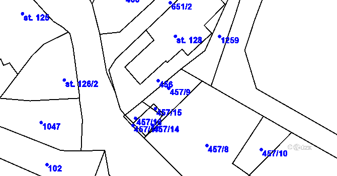 Parcela st. 457/9 v KÚ Žeranovice, Katastrální mapa