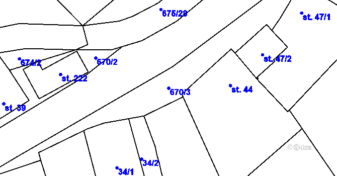 Parcela st. 670/3 v KÚ Žeranovice, Katastrální mapa