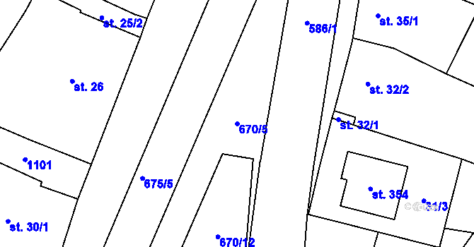 Parcela st. 670/5 v KÚ Žeranovice, Katastrální mapa