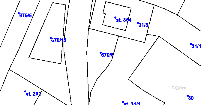 Parcela st. 670/6 v KÚ Žeranovice, Katastrální mapa