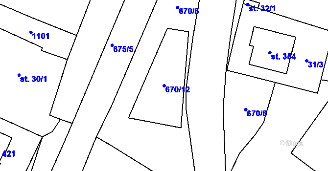 Parcela st. 670/12 v KÚ Žeranovice, Katastrální mapa
