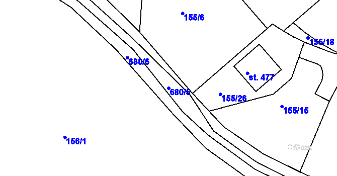Parcela st. 680/5 v KÚ Žeranovice, Katastrální mapa