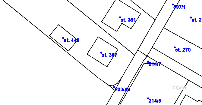 Parcela st. 367 v KÚ Žeranovice, Katastrální mapa