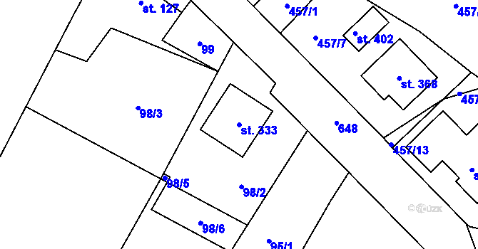 Parcela st. 333 v KÚ Žeranovice, Katastrální mapa