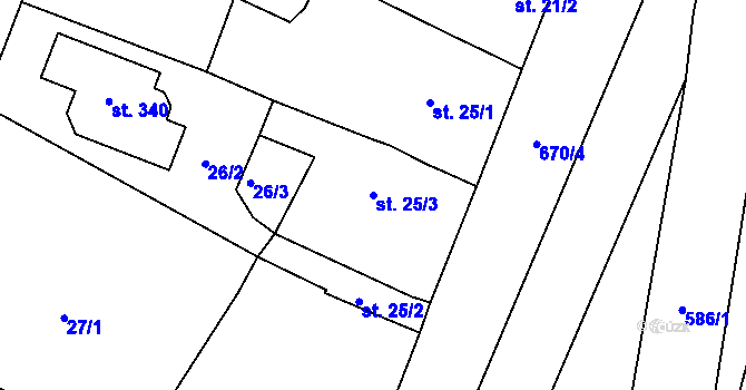 Parcela st. 25/3 v KÚ Žeranovice, Katastrální mapa