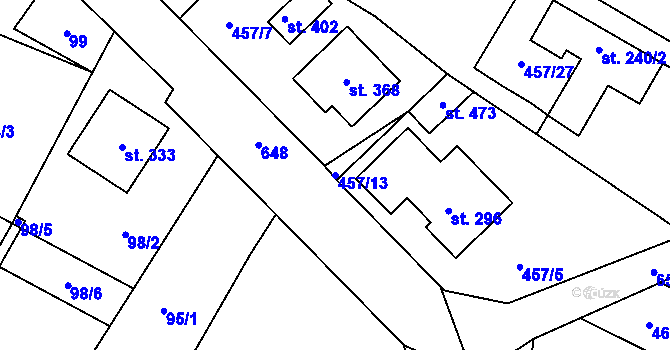 Parcela st. 457/13 v KÚ Žeranovice, Katastrální mapa