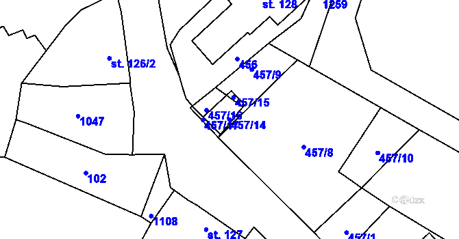 Parcela st. 457/14 v KÚ Žeranovice, Katastrální mapa