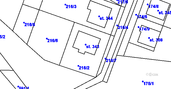 Parcela st. 343 v KÚ Žeranovice, Katastrální mapa