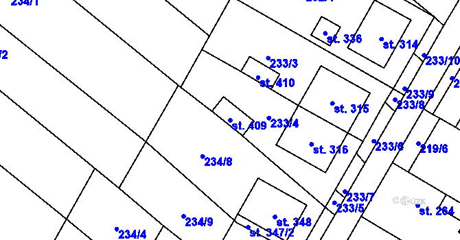 Parcela st. 409 v KÚ Žeranovice, Katastrální mapa