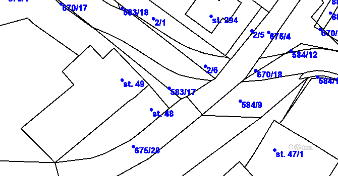 Parcela st. 583/17 v KÚ Žeranovice, Katastrální mapa