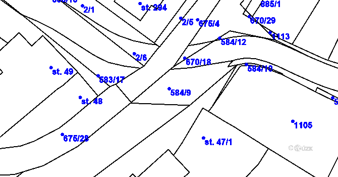 Parcela st. 584/9 v KÚ Žeranovice, Katastrální mapa