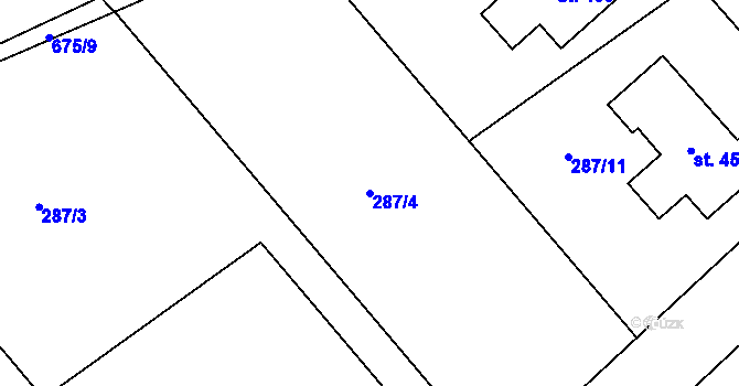 Parcela st. 287/4 v KÚ Žeranovice, Katastrální mapa