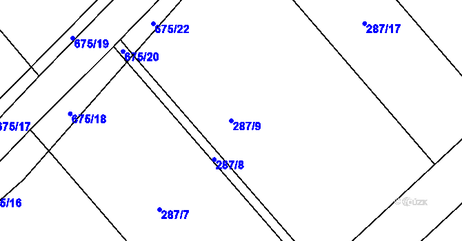 Parcela st. 287/9 v KÚ Žeranovice, Katastrální mapa
