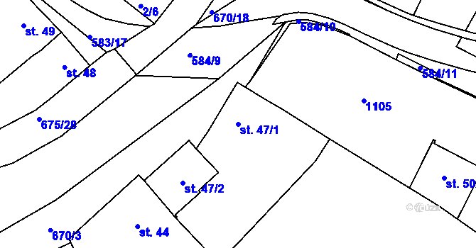 Parcela st. 47/1 v KÚ Žeranovice, Katastrální mapa
