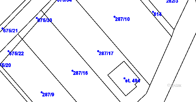 Parcela st. 287/17 v KÚ Žeranovice, Katastrální mapa