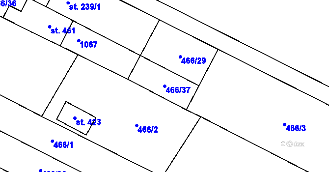 Parcela st. 466/37 v KÚ Žeranovice, Katastrální mapa