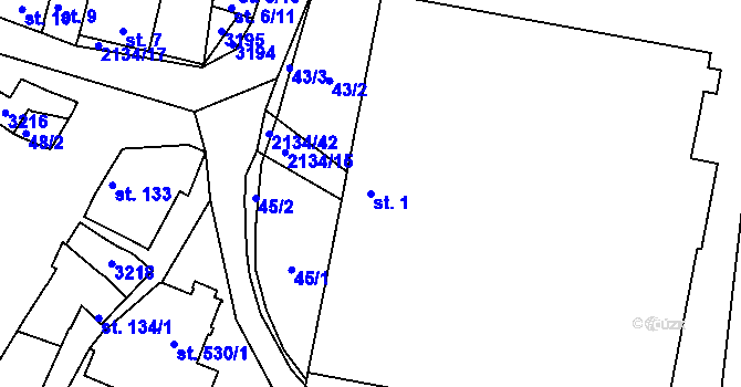 Parcela st. 1 v KÚ Žeravice u Kyjova, Katastrální mapa