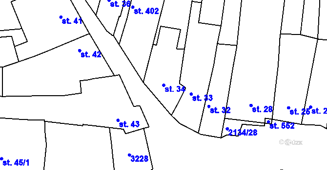 Parcela st. 34 v KÚ Žeravice u Kyjova, Katastrální mapa