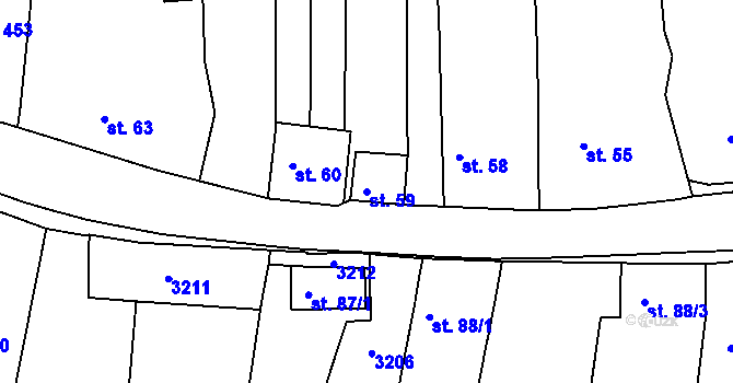 Parcela st. 59 v KÚ Žeravice u Kyjova, Katastrální mapa
