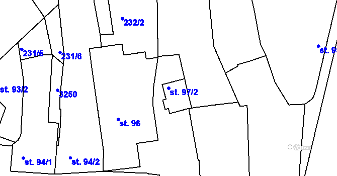 Parcela st. 97/2 v KÚ Žeravice u Kyjova, Katastrální mapa
