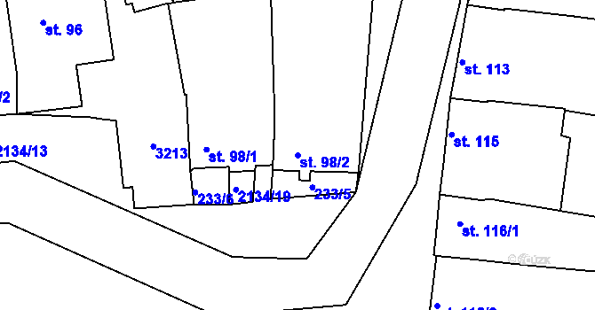 Parcela st. 98/2 v KÚ Žeravice u Kyjova, Katastrální mapa