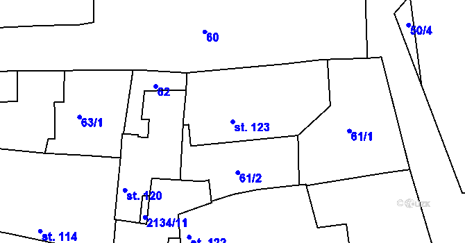 Parcela st. 123 v KÚ Žeravice u Kyjova, Katastrální mapa