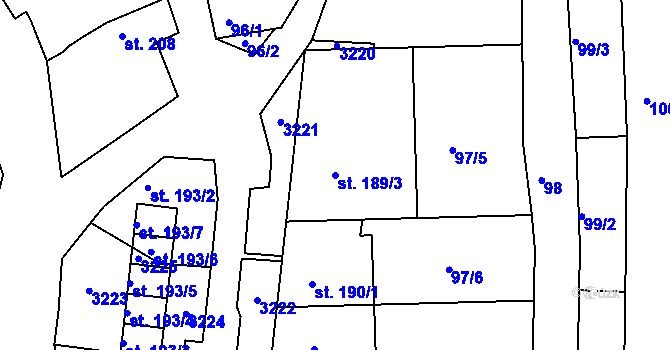 Parcela st. 189/3 v KÚ Žeravice u Kyjova, Katastrální mapa