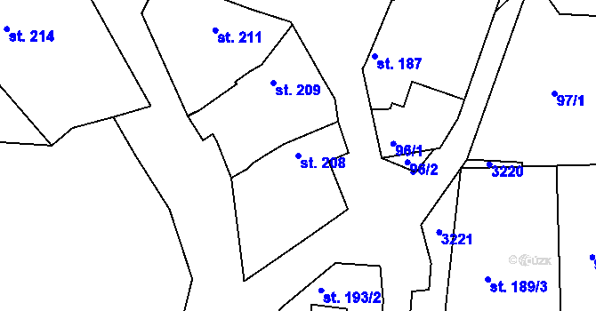 Parcela st. 208 v KÚ Žeravice u Kyjova, Katastrální mapa
