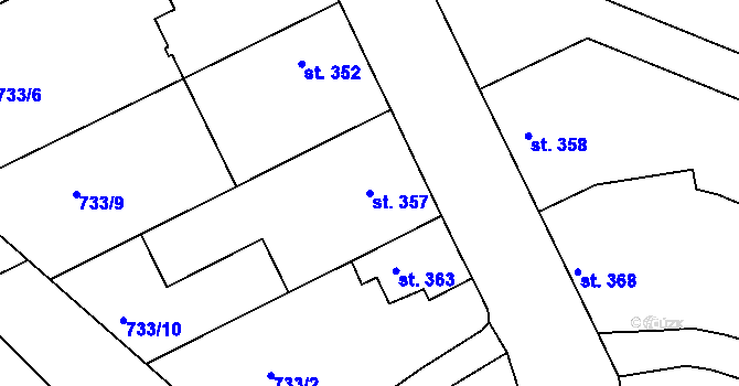 Parcela st. 357 v KÚ Žeravice u Kyjova, Katastrální mapa