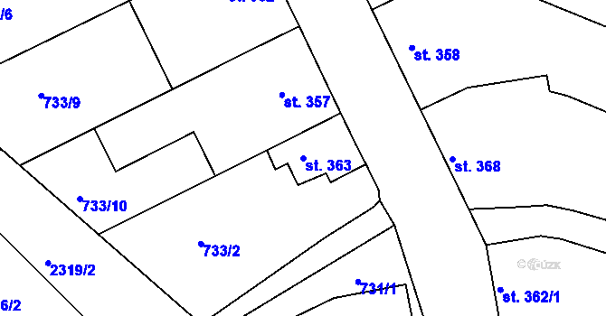 Parcela st. 363 v KÚ Žeravice u Kyjova, Katastrální mapa