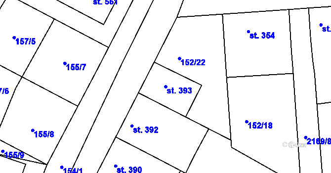 Parcela st. 393 v KÚ Žeravice u Kyjova, Katastrální mapa