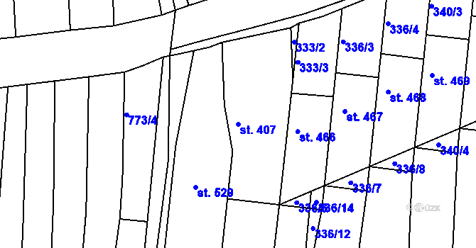 Parcela st. 407 v KÚ Žeravice u Kyjova, Katastrální mapa