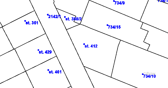 Parcela st. 412 v KÚ Žeravice u Kyjova, Katastrální mapa