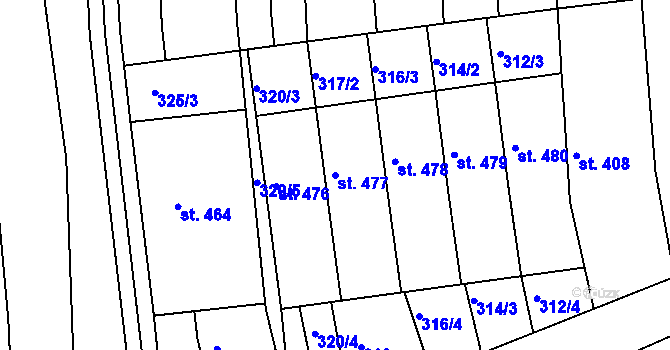 Parcela st. 477 v KÚ Žeravice u Kyjova, Katastrální mapa