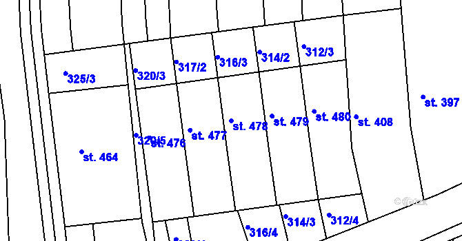 Parcela st. 478 v KÚ Žeravice u Kyjova, Katastrální mapa