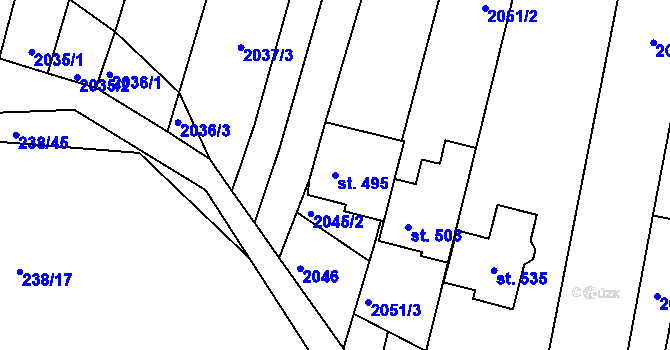 Parcela st. 495 v KÚ Žeravice u Kyjova, Katastrální mapa