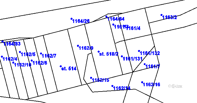 Parcela st. 518/2 v KÚ Žeravice u Kyjova, Katastrální mapa