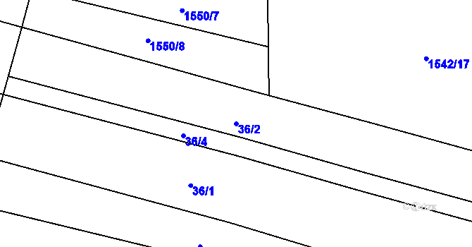 Parcela st. 36/2 v KÚ Žeravice u Kyjova, Katastrální mapa