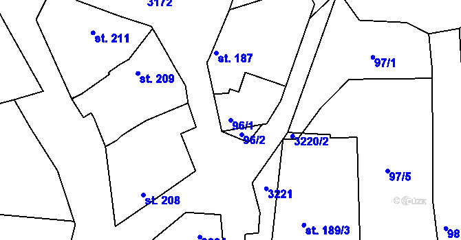 Parcela st. 96/1 v KÚ Žeravice u Kyjova, Katastrální mapa