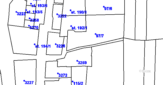 Parcela st. 97/8 v KÚ Žeravice u Kyjova, Katastrální mapa