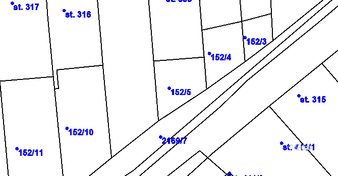 Parcela st. 152/5 v KÚ Žeravice u Kyjova, Katastrální mapa