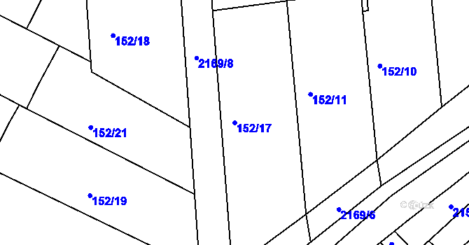 Parcela st. 152/17 v KÚ Žeravice u Kyjova, Katastrální mapa