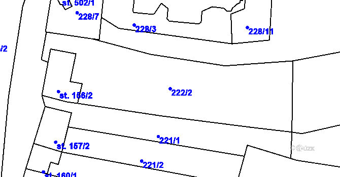 Parcela st. 222/2 v KÚ Žeravice u Kyjova, Katastrální mapa