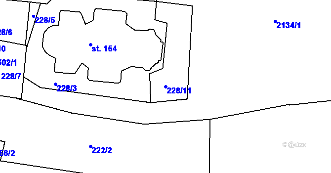 Parcela st. 228/11 v KÚ Žeravice u Kyjova, Katastrální mapa