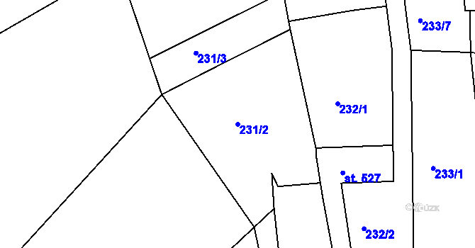 Parcela st. 231/2 v KÚ Žeravice u Kyjova, Katastrální mapa