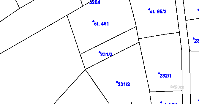 Parcela st. 231/3 v KÚ Žeravice u Kyjova, Katastrální mapa